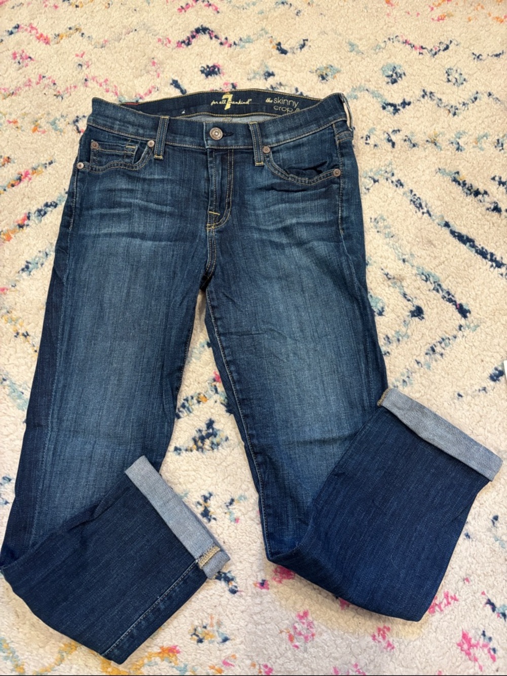7 For All Mankind Women's Skinny Crop Jeans in Dark Blue